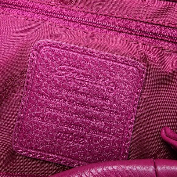 Fossil Pebbled Leather Satchel Bag Womens Fuchsia Pink Tote Handbag 75082 - Picture 2 of 16